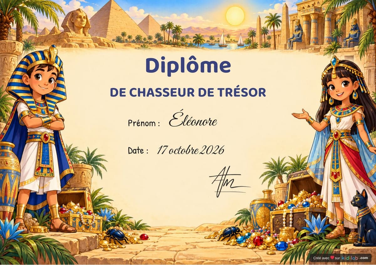 Diplôme 7-9 ans — thème Égypte, exemple de document Kidilab personnalisé