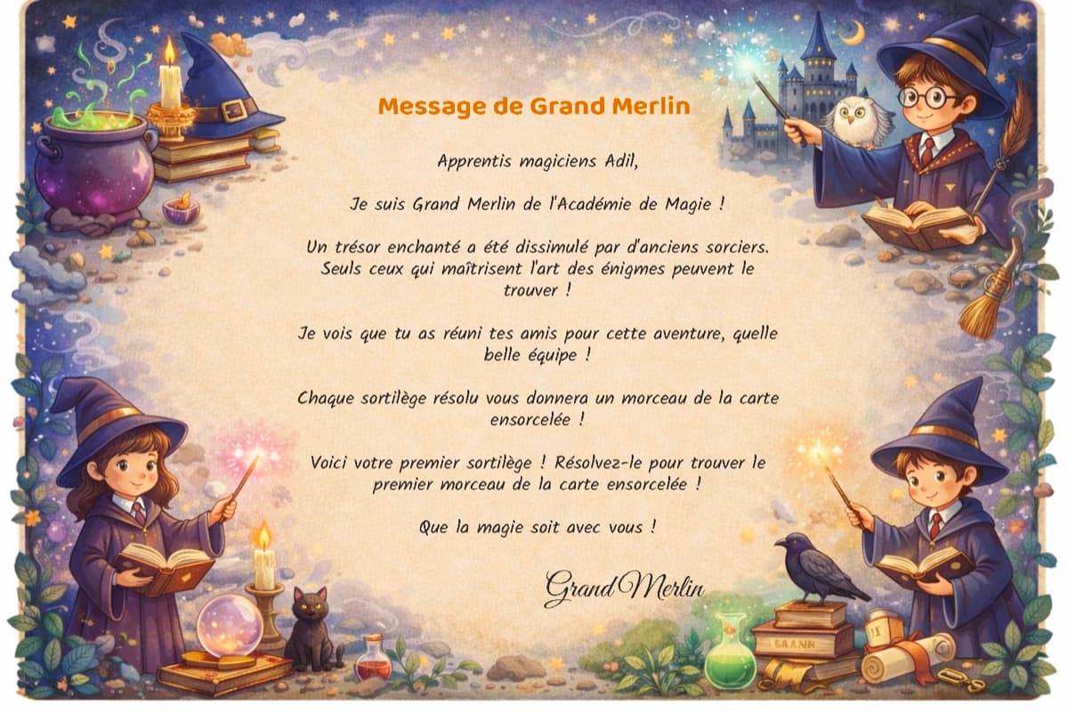 Lettre de mission — thème Magie, exemple de document Kidilab personnalisé